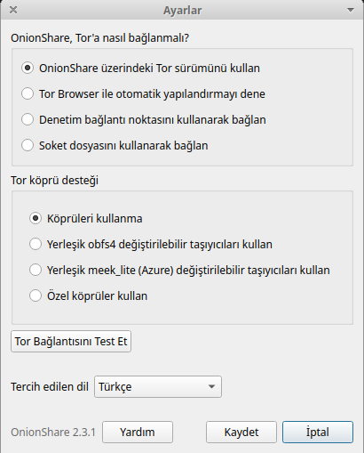 Tor ayarları
