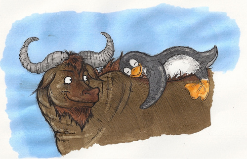 A Tux hugs a GNU